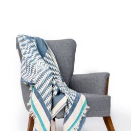 Throw Blanket, Gift Handwoven Throw, Sofa Blanket, Nordic, Turkish Cotton, Cozy Bed Fairtrade Leo Design - thumbnail 3
