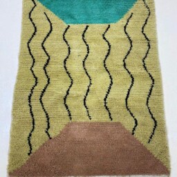 Handmade Moroccan Green Wool Rug Authentic Berber Design - thumbnail 3