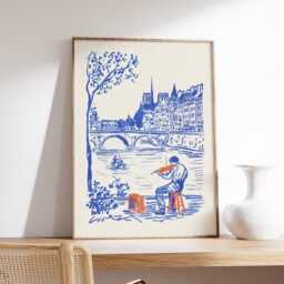 Paris Violinist Poster, Riverside Street Scene Art Print - thumbnail 2