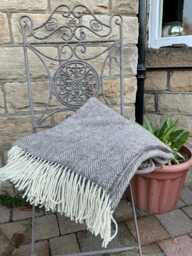 Brown Herringbone Shetland Wool Throw - Cream Fringe, Made in Yorkshire