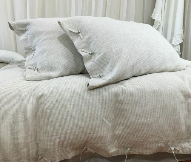 Natural Linen Ticking Striped Duvet Cover With Tie Closures - Bedding, Washed Linen, Soft Queen Duvet Cover, King - image 1