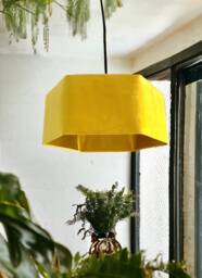 New Luxury Premium Quality Hexagon Velvet Lamp Shade Pendant Light Lemon Yellow With Brushed Gold Lining - thumbnail 1