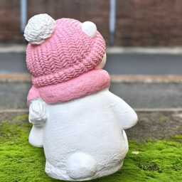 Concrete Polar Bear in Hat Statue Cute White Figurine Winter Home Decor Handmade Stone Animal Sculpture Garden Holiday Decoration Gift - thumbnail 3