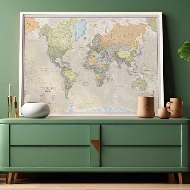 Classic World Map - Home Decor, Bedroom, World Wall Map, Living Room, Gift For Him, Her, Push Pin Free Shipping - image 1