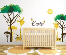Baby Nursery Ideas Safari Giraffe & Birds Decals For Walls Room Decor Personalized Wall Decalisland-African Tree Sd 075 - thumbnail 1