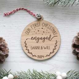 Personalised Our First Christmas Engaged 2025 Ornament - Wooden Laser Cut Tree Decoration - thumbnail 3