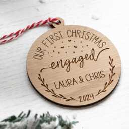 Personalised Our First Christmas Engaged 2025 Ornament - Wooden Laser Cut Tree Decoration - thumbnail 2
