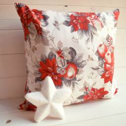 Christmas Cushion, Square, Christmas, Customizable, Print, Star, Apples, Red, Gray, Decorations - thumbnail 1