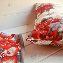 Christmas Cushion, Square, Christmas, Customizable, Print, Star, Apples, Red, Gray, Decorations - thumbnail 2
