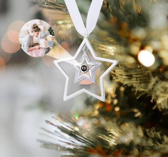 Custom Angel Christmas Tree Ornament, Star Family Remembrance Decoration, Photo Projection Ornament, Photo Ornament Gifts, Snowflake Decoration - image 1