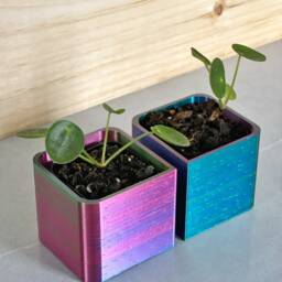 Rainbow Iridescent Planter, Square Succulent Plant Pot, 3D Printed Small Rainbow Cube - thumbnail 2