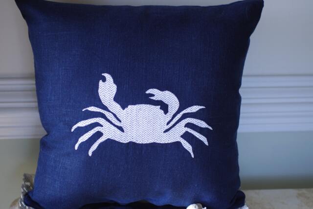 Embroidered Crab Pillow - 16x16 Beach Decor - image 1