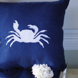 Embroidered Crab Pillow - 16x16 Beach Decor - thumbnail 2