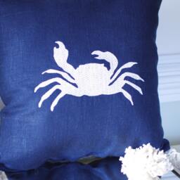 Embroidered Crab Pillow - 16x16 Beach Decor - thumbnail 4