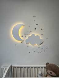 Set Of 2, Crescent & Cloud Wall Nightlight, 9V Battery Powered Nursery Lamps, Kids Room Decor, Adorable Gift For Baby Or Child - thumbnail 1