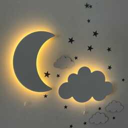 Set Of 2, Crescent & Cloud Wall Nightlight, 9V Battery Powered Nursery Lamps, Kids Room Decor, Adorable Gift For Baby Or Child - thumbnail 3