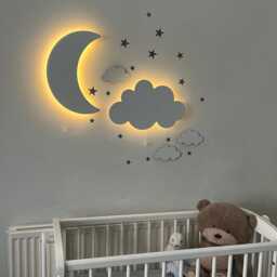 Set Of 2, Crescent & Cloud Wall Nightlight, 9V Battery Powered Nursery Lamps, Kids Room Decor, Adorable Gift For Baby Or Child - thumbnail 2