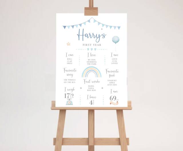 Personalised First Birthday Milestone Poster - Sign About Me Board Digital Download - image 1