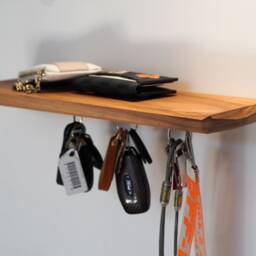 Walnut Wood Entryway Shelf, Wall Mounted Key Hanger, Magnetic Organizer - thumbnail 2