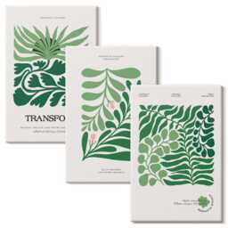 Canvas Set Of 3 - A Green Leaves & Plants in Various Shapes, Large Wall Art, Flowers Decor - thumbnail 2