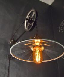 Vintage Industrial Pulley Light - Mirror Glass Shade Lamp Wall Mount Steampunk Sconce Lighting