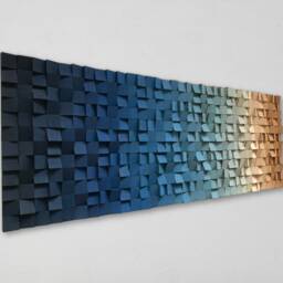 Ombre Wood Wall Art - Handmade Geometric Blue Mosaic - thumbnail 4