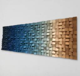 Ombre Wood Wall Art - Handmade Geometric Blue Mosaic - thumbnail 1