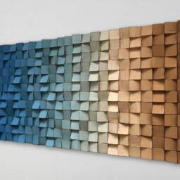 Ombre Wood Wall Art - Handmade Geometric Blue Mosaic - thumbnail 3
