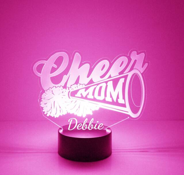 Light Up Cheer Mom, Custom Engraved Night Light, Personalized Free, 16 Color Options W/Remote Control, Squad Trophy, Team Gift - image 1