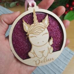 Unicorn Christmas Tree Decoration, Personalised Xmas Name Hanger, Add & Year, Stocking Filler, Eve Box Access - thumbnail 2