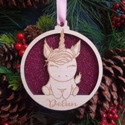 Unicorn Christmas Tree Decoration, Personalised Xmas Name Hanger, Add & Year, Stocking Filler, Eve Box Access - thumbnail 1