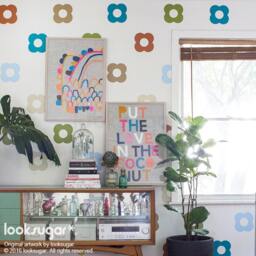 Mid Century Modern Floral Pattern Wall Decals With Wallpaper Effect - Removable Flower Decal Kitchen & Bathroom Tile . Ap0001Nf - thumbnail 1