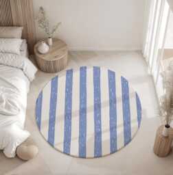 Freckled Navy Blue & White Stripe - Rug, Carpet, Kids Decor, Children's Room Decor, Kids Carpet - thumbnail 1