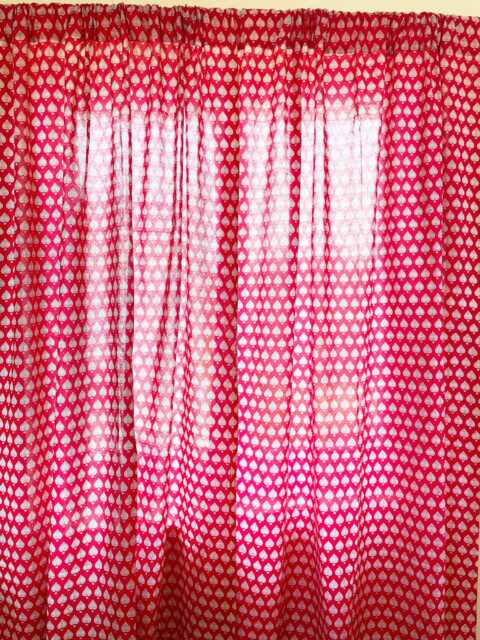 Handmade Red & Black Cotton Curtain Panels, Block Print, Set Of 2 - image 1