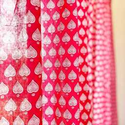 Handmade Red & Black Cotton Curtain Panels, Block Print, Set Of 2 - thumbnail 3