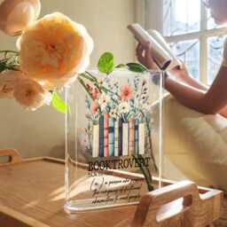 Booktrovert Acrylic Flower Vase, Book Literary Decor, Arrangement Floral Unique Lover Gift - thumbnail 3