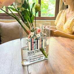Booktrovert Acrylic Flower Vase, Book Literary Decor, Arrangement Floral Unique Lover Gift - thumbnail 1