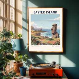 Easter Island Moai Print Vintage Chile Travel Poster Art - thumbnail 2