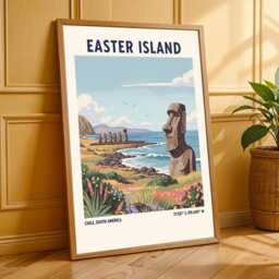 Easter Island Moai Print Vintage Chile Travel Poster Art - thumbnail 3