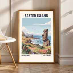 Easter Island Moai Print Vintage Chile Travel Poster Art - thumbnail 1