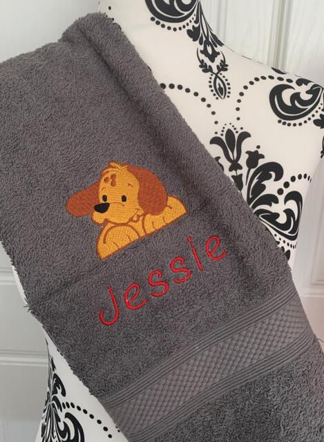 Puppy Dog Towel - Personalised Face Cloth/Hand Bath = Embroidered - image 1