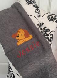 Puppy Dog Towel - Personalised Face Cloth/Hand Bath = Embroidered