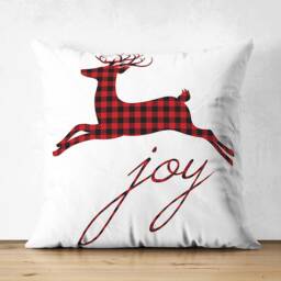 Christmas Throw Pillow Covers With Red & Black Colours - Plaid Pattern Xmas Tree & Reindeers Double Sided Printed On Suede Multi-Sizes - thumbnail 3