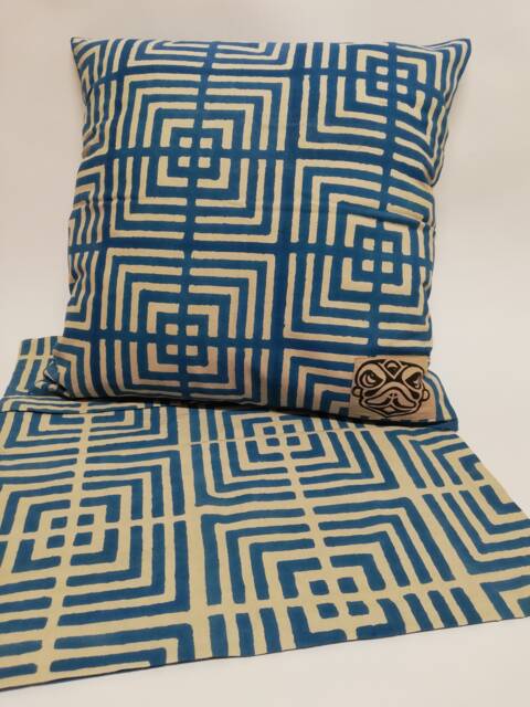 Hand Block Printed Cotton Pillow Cover Geometric Design - Kona Blue - image 1