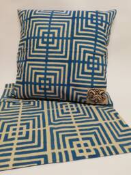 Hand Block Printed Cotton Pillow Cover Geometric Design - Kona Blue - thumbnail 1