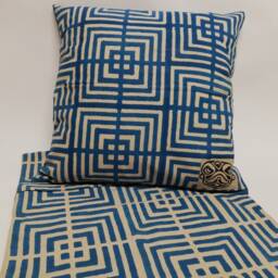 Hand Block Printed Cotton Pillow Cover Geometric Design - Kona Blue - thumbnail 3
