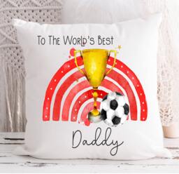Personalised Football Trophy Cushion, Worlds Best Dad, Gift, Fathers Day Gift - thumbnail 1