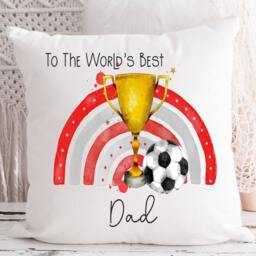 Personalised Football Trophy Cushion, Worlds Best Dad, Gift, Fathers Day Gift - thumbnail 2