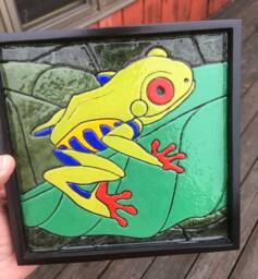Red Eye Frog Mosaic - Paper Tile Mini - Original Art - Unique Process - Tree Mosaic Amphibian Cute Frog - Summer Art - thumbnail 1