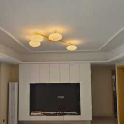 Mid-Century Modern Handmade Brass Sputnik Chandelier, Opal Glass, Lelli Four Arms Fixture - thumbnail 2